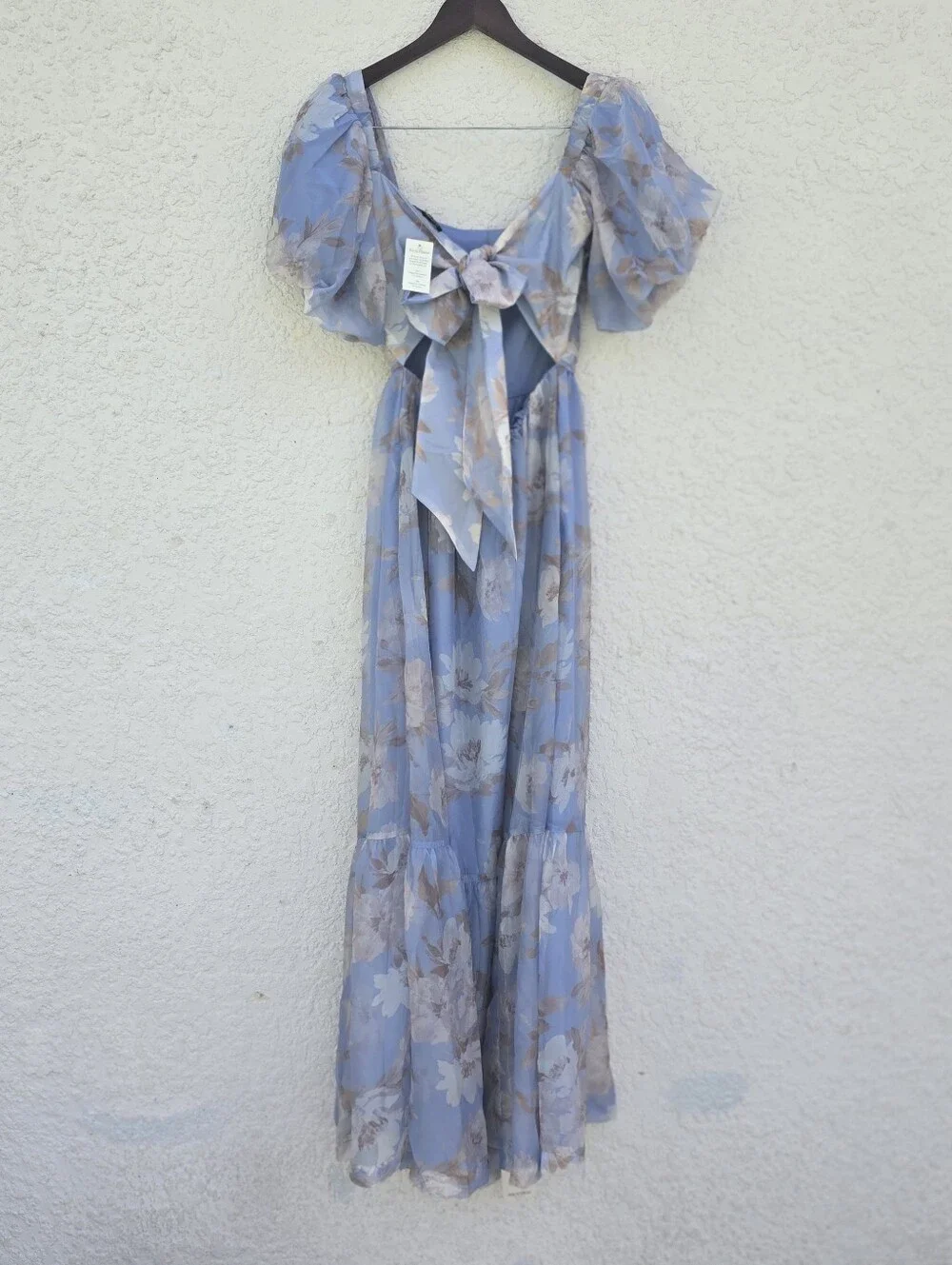 NWT Abercrombie Emerson Drama Bow-Back Maxi Dress Blue Floral Organza S